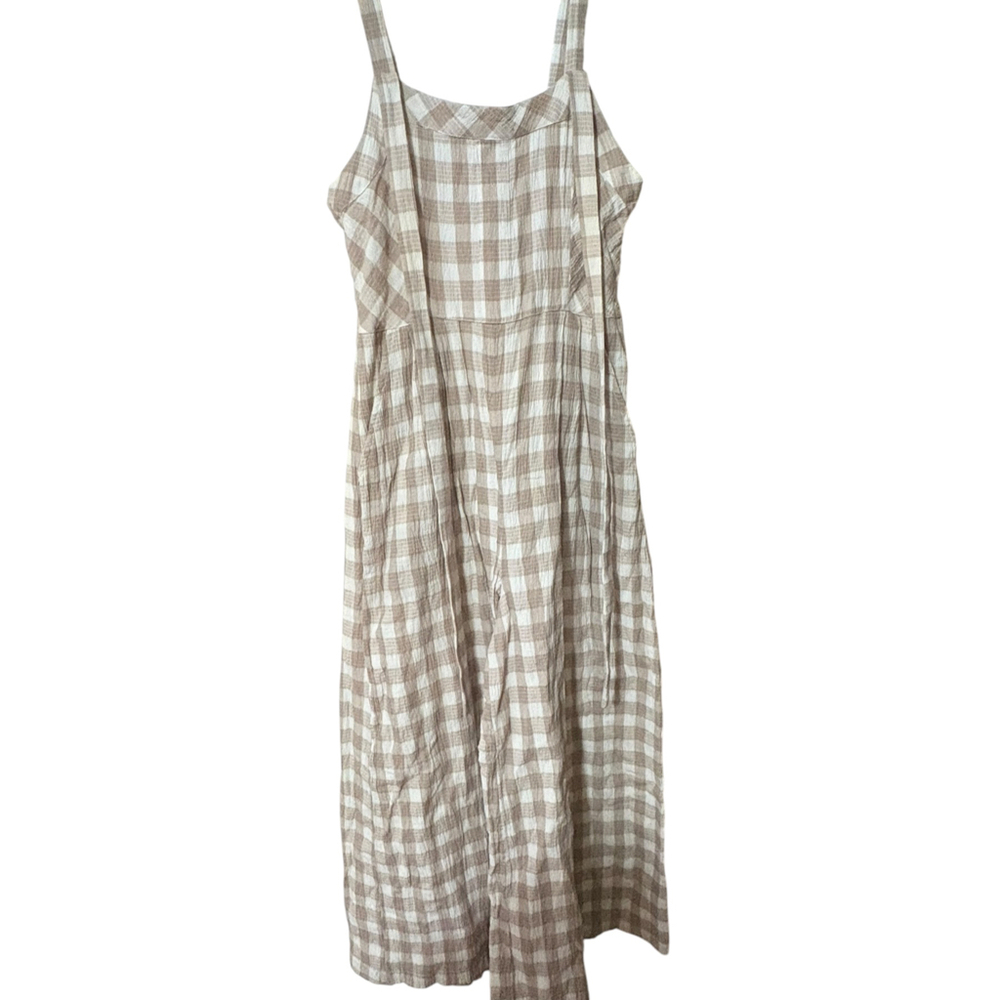 Free People Zuzu Seersucker Crop Jumpsuit Beige Gingham Size 0